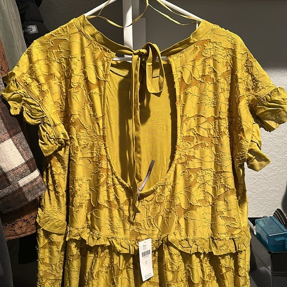 Anthropologie Ruffle Knit Swing Mini Chartreuse Dress NWT Size Large - Picture 8 of 9